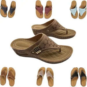Women's 2025 Dressy Orthopedic Sandals With Arch Support, Summer Breathable Cutout Open Toe Flip Flops, Flat Platform Slip-On Slippers - Boho Beach Walking Shoes
