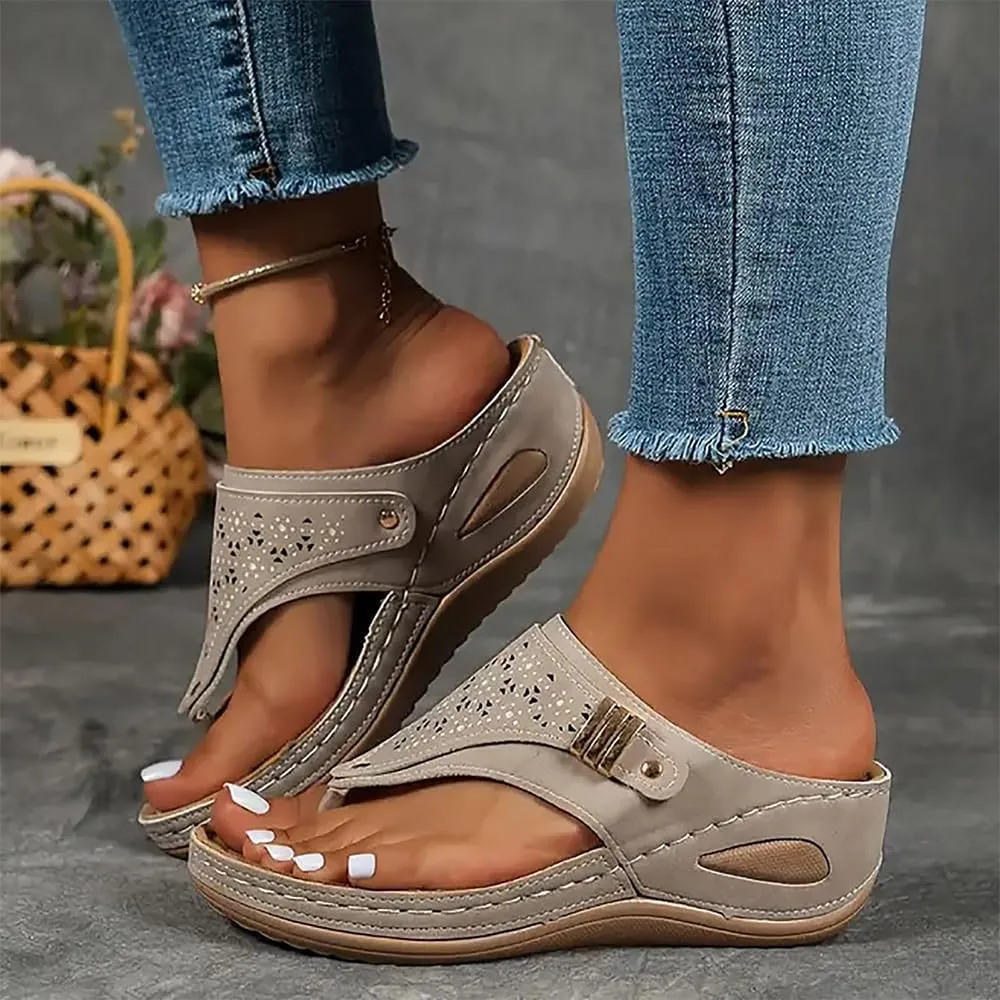 Women's 2025 Dressy Orthopedic Sandals With Arch Support, Summer Breathable Cutout Open Toe Flip Flops, Flat Platform Slip-On Slippers - Boho Beach Walking Shoes