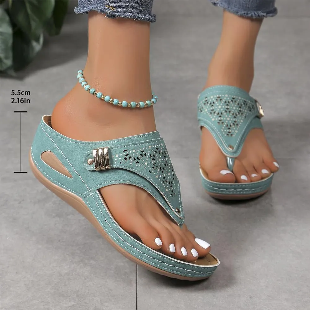 Women's 2025 Dressy Orthopedic Sandals With Arch Support, Summer Breathable Cutout Open Toe Flip Flops, Flat Platform Slip-On Slippers - Boho Beach Walking Shoes
