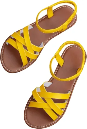 Women's Casual Strappy Sandal Gladiator Flat Sandals Fisherman Strappy Ankle Strap Casual Cute Criss Cross Flat Summer Shoes Open Toe Slingback Slip On Gladiator Sandal Beach Fashion Flats Sandals