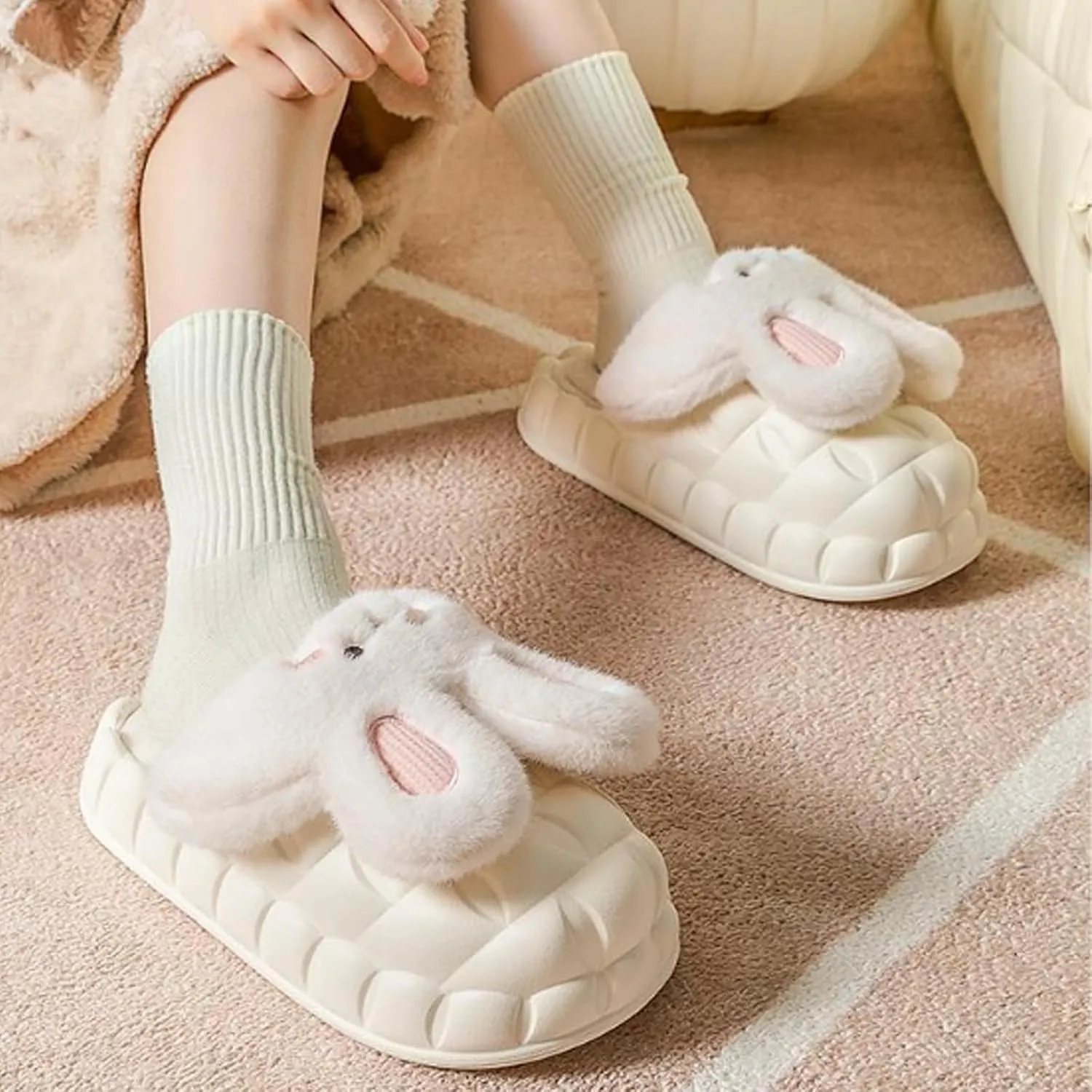 Womens Cute Bunny Animal Slippers Fluffy 3d Rabbit Indoor Outdoor House Slipper Shoes Comfortable Soft Home Slippers