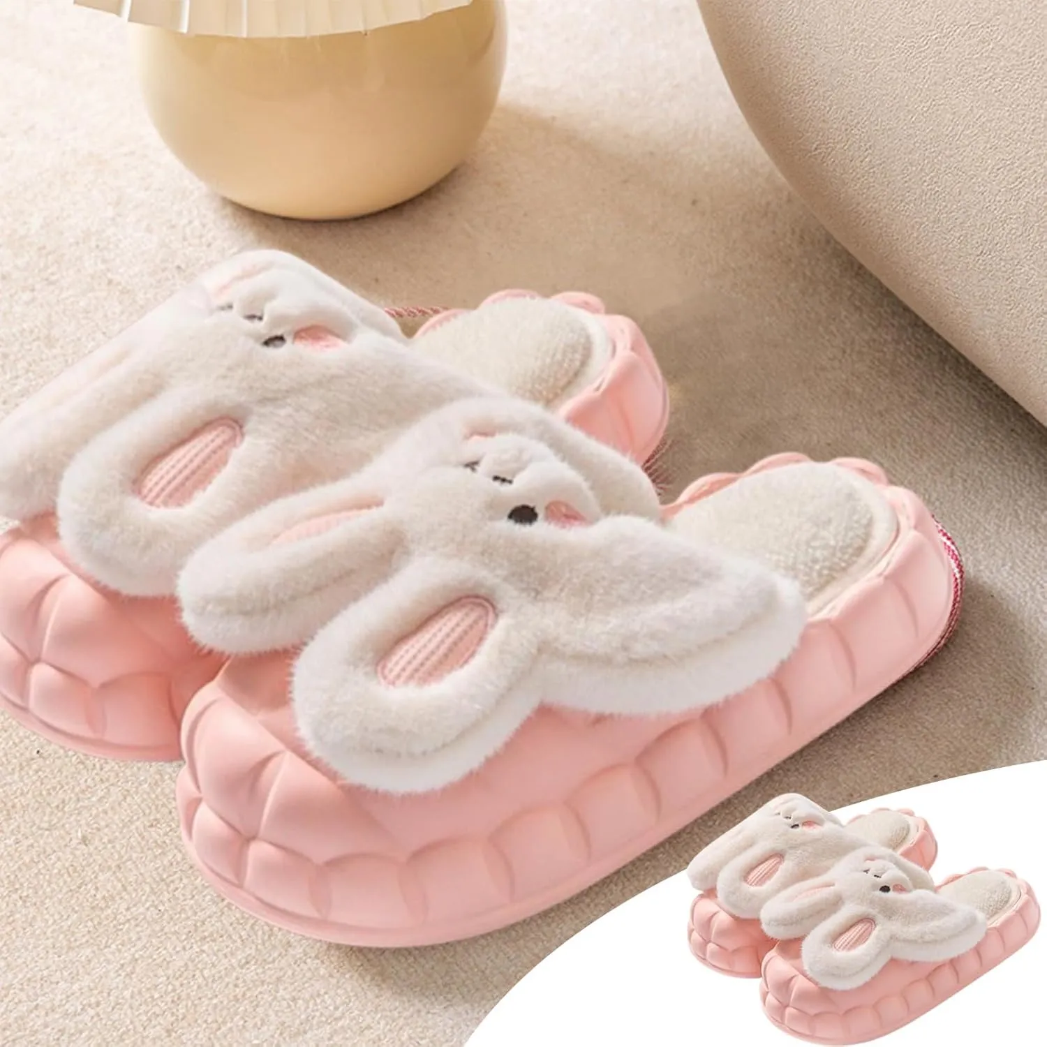Womens Cute Bunny Animal Slippers Fluffy 3d Rabbit Indoor Outdoor House Slipper Shoes Comfortable Soft Home Slippers