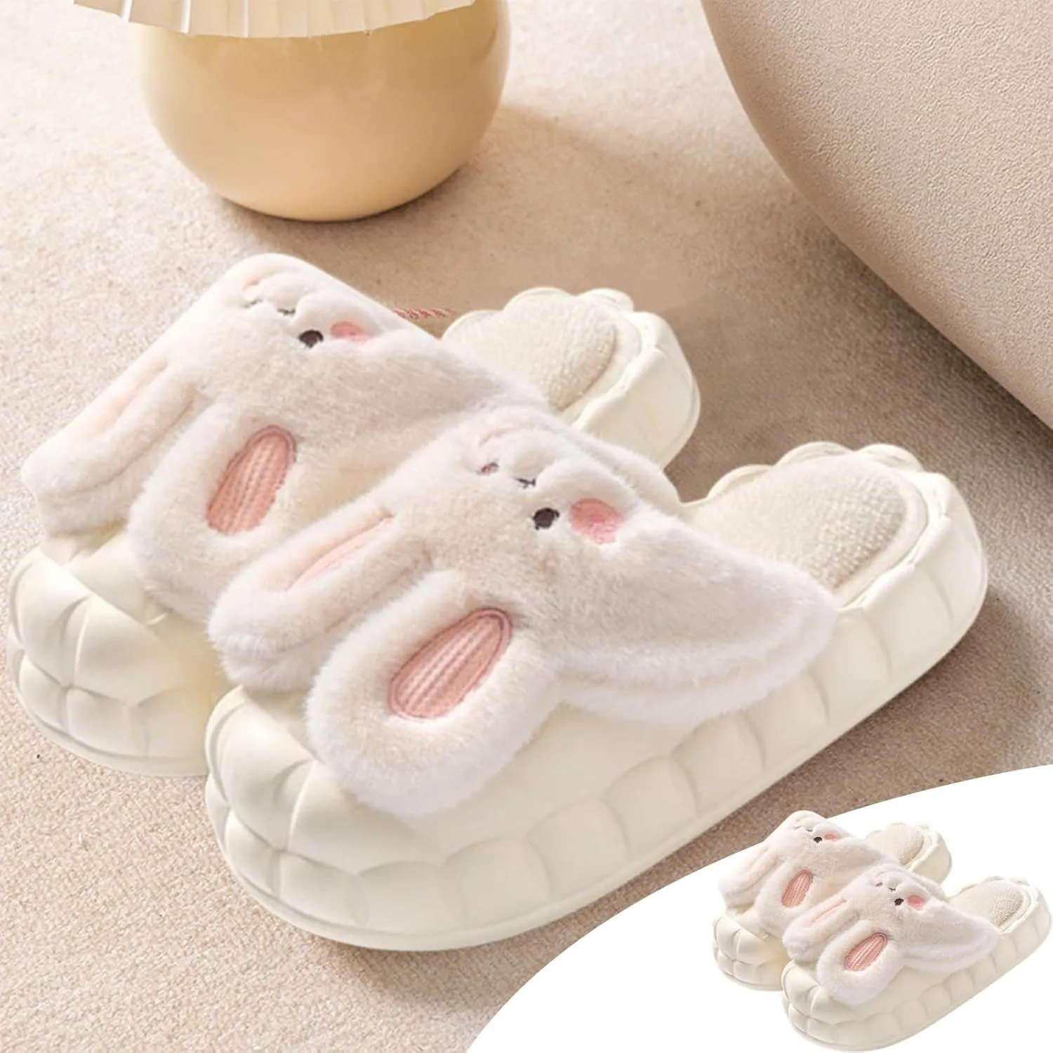 Womens Cute Bunny Animal Slippers Fluffy 3d Rabbit Indoor Outdoor House Slipper Shoes Comfortable Soft Home Slippers