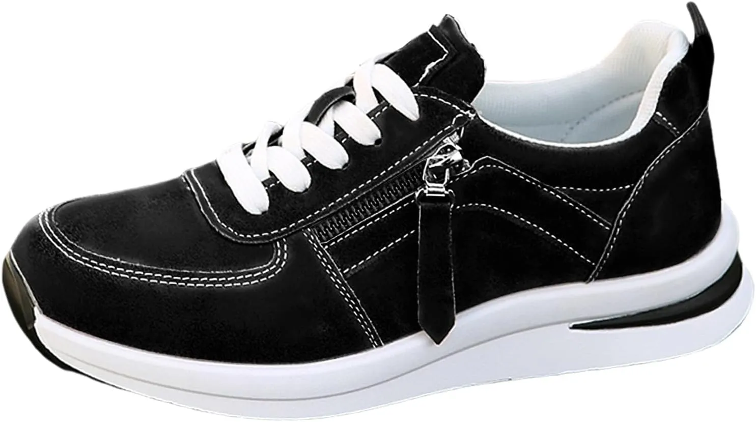 Womens Fashion Sneakers Shoes Slip on Lightweight Casual Tennis Shoes with Side Zipper Thick Sole Lace up Business Shoe Non Slip Arch Support Outdoor Breathable Comfortable Walking Loafers