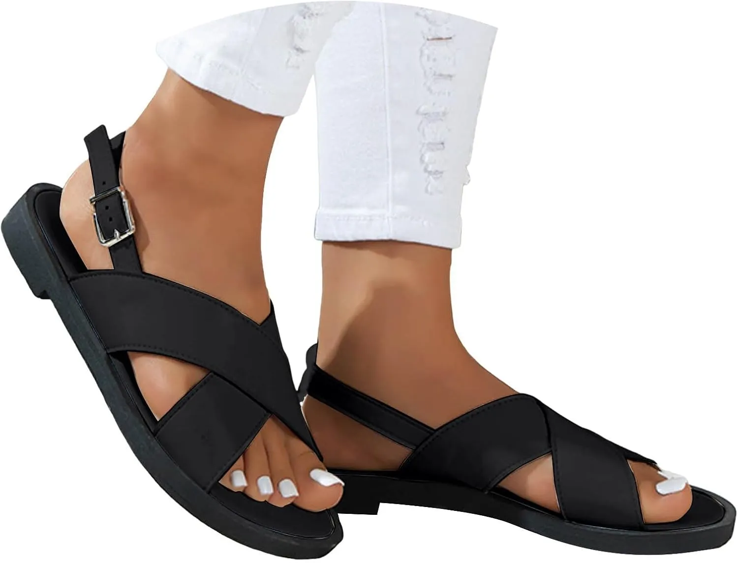 Women's Flat Dress Shoes Wide Width Sandals 2025 Summer Fashionable Casual Retro Hollow Open Toe Solid Color Asjustable Sandals Comfortable Lightweight Slingback Beach Vacation Walking Footwear
