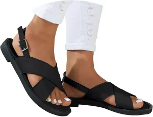 Women's Flat Dress Shoes Wide Width Sandals 2025 Summer Fashionable Casual Retro Hollow Open Toe Solid Color Asjustable Sandals Comfortable Lightweight Slingback Beach Vacation Walking Footwear