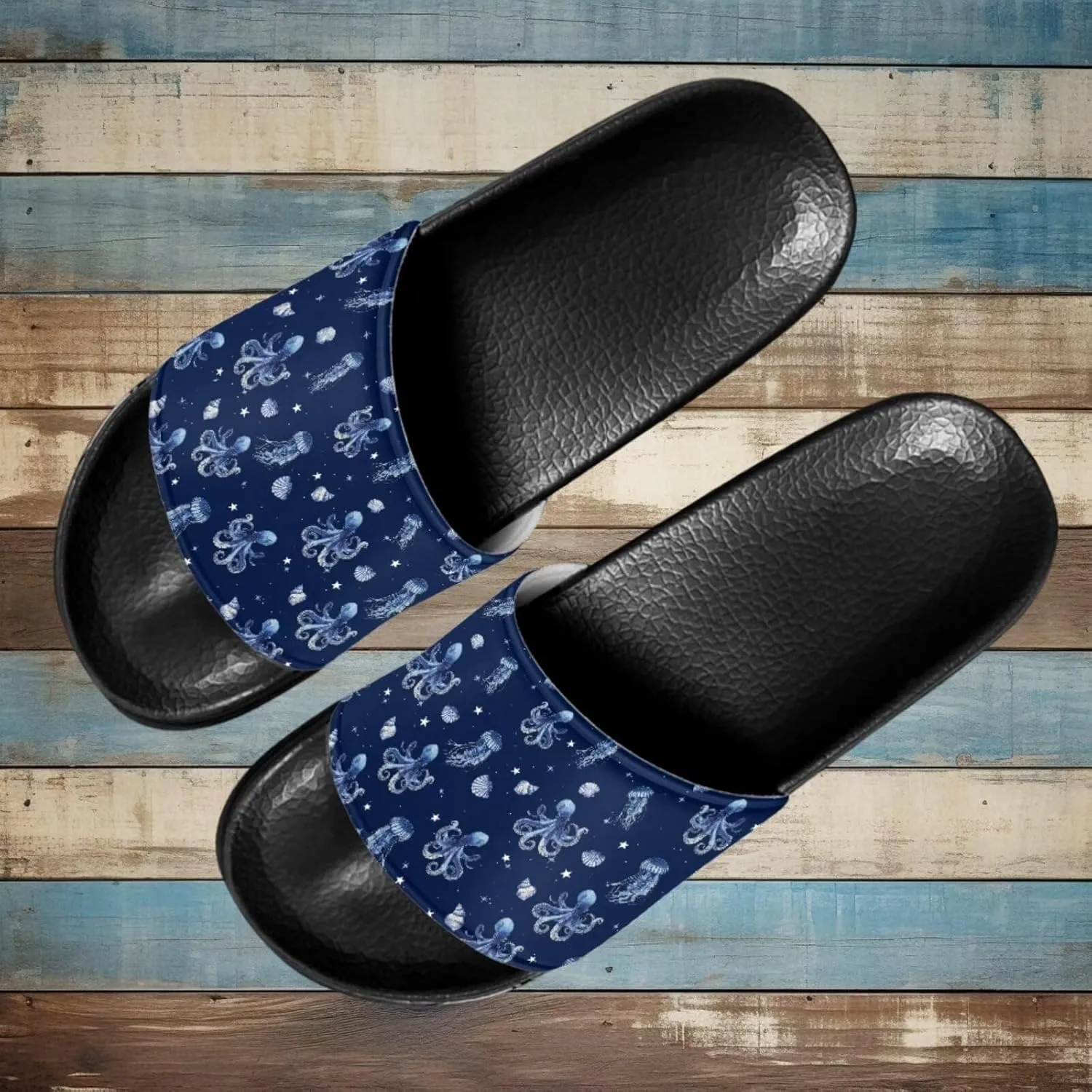 Women's Flat Sandals Comfortable Slip On Leather Slide Sandals, Women's Slide Sandals Size 6-13.5