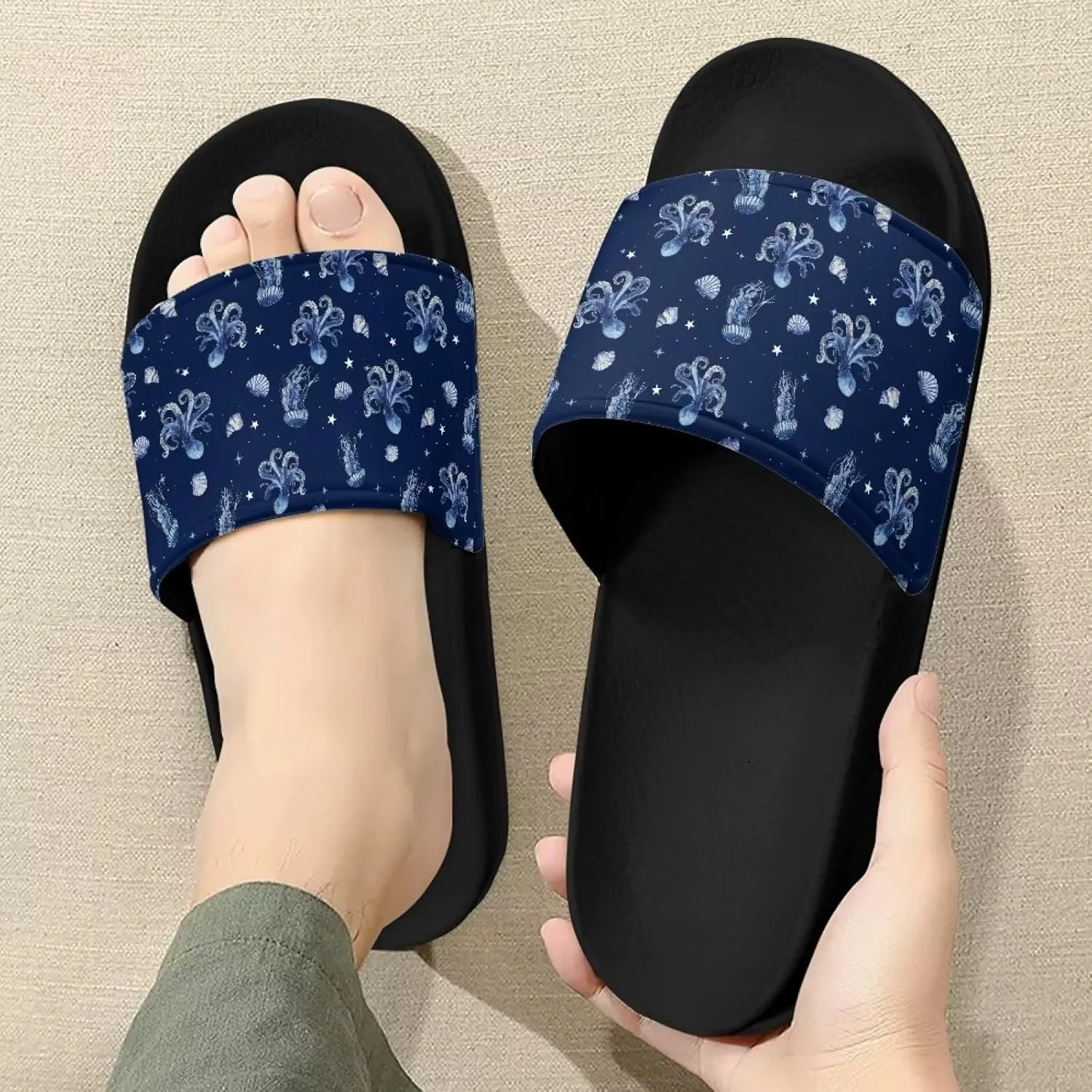 Women's Flat Sandals Comfortable Slip On Leather Slide Sandals, Women's Slide Sandals Size 6-13.5
