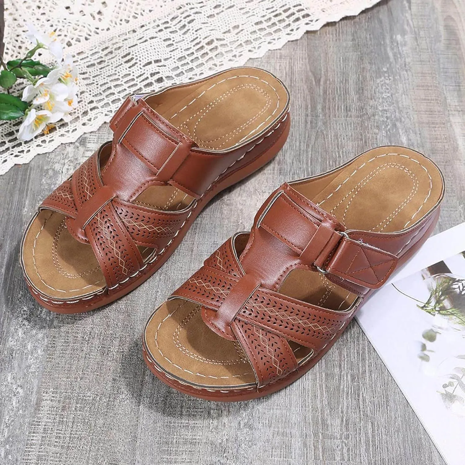 Women's Flat Sandals Womens Flat Sandals Slip on Summer Beach Sandal for Women Flip Flops Arch Support