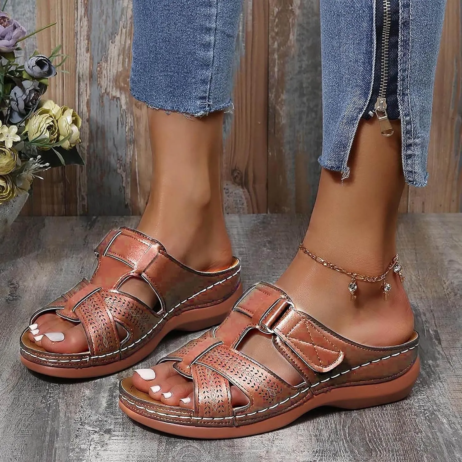 Women's Flat Sandals Womens Flat Sandals Slip on Summer Beach Sandal for Women Flip Flops Arch Support