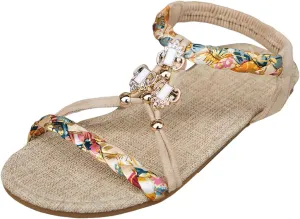 Women's Flat Slide Sandals Casual Slip On Comfortable Elastic Strap Summer Thin Soled Flat Bohemian Sandals