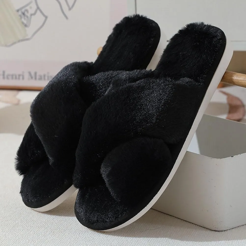 Womens Fuzzy Slippers Memory Foam Slippers Cozy Plush Home Slippers Open Toe House Shoes Indoor Outdoor Slide Slipper Home Shoes Indoor Slippers
