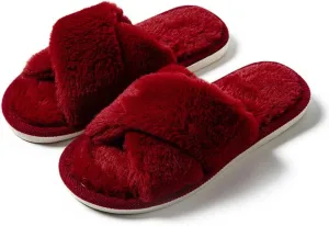 Womens Fuzzy Slippers Memory Foam Slippers Cozy Plush Home Slippers Open Toe House Shoes Indoor Outdoor Slide Slipper Home Shoes Indoor Slippers