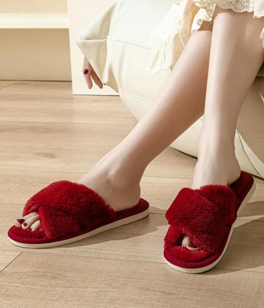 Womens Fuzzy Slippers Memory Foam Slippers Cozy Plush Home Slippers Open Toe House Shoes Indoor Outdoor Slide Slipper Home Shoes Indoor Slippers