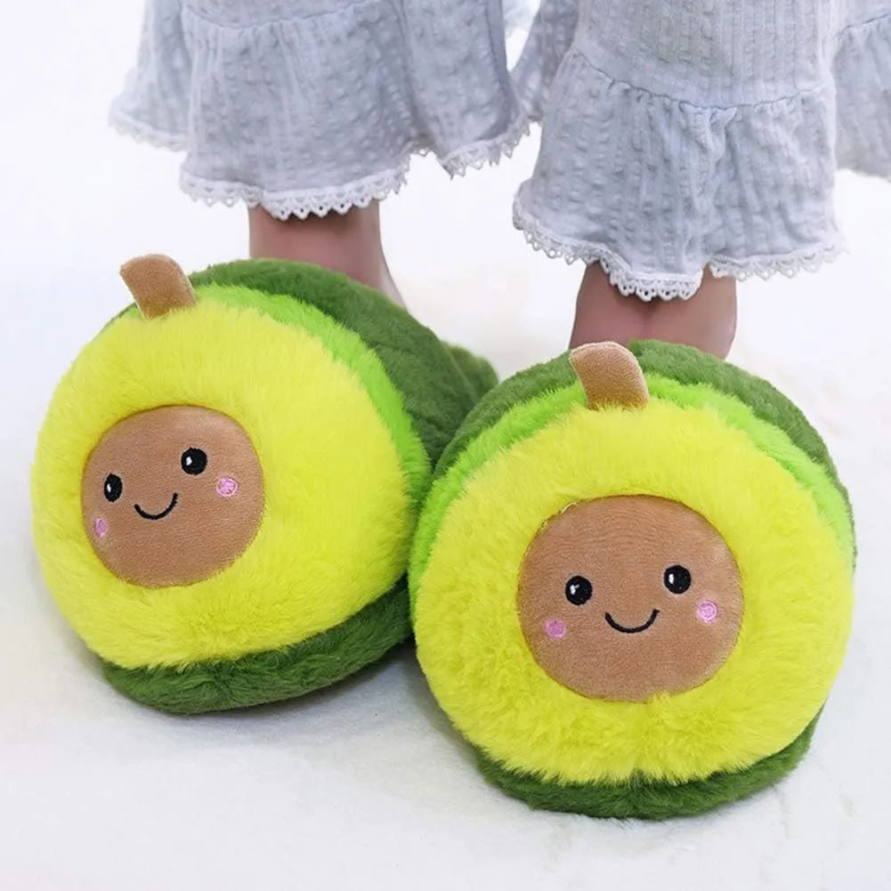 Womens Novelty Slippers Cartoon Avocado Plush Slippers Warm Winter Slippers Bedroom Slippers 4-8