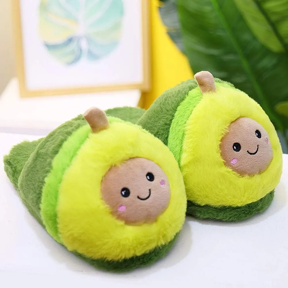 Womens Novelty Slippers Cartoon Avocado Plush Slippers Warm Winter Slippers Bedroom Slippers 4-8