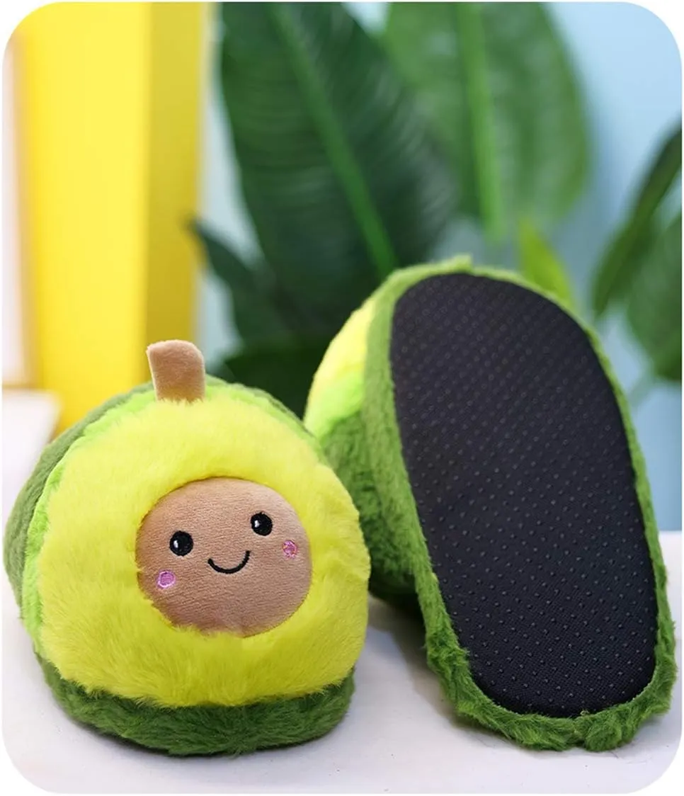 Womens Novelty Slippers Cartoon Avocado Plush Slippers Warm Winter Slippers Bedroom Slippers 4-8