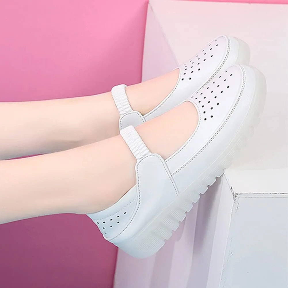 Women's Nursing Shoes, Summer Hollowed Out Work Shoes Lightweight Comfortable Waterproof Non-Slip Orthopedic Nursing Shoes with Soft Sole