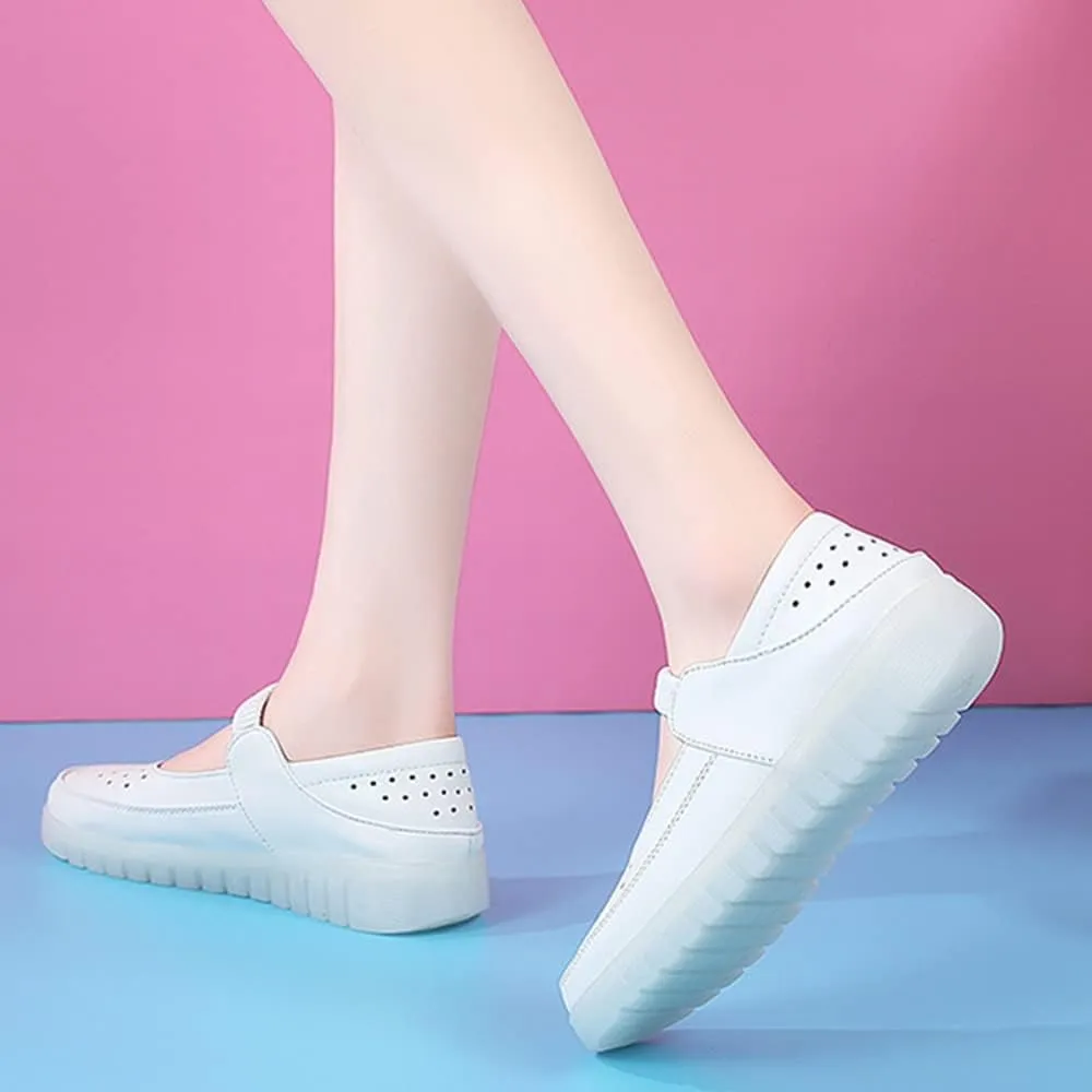 Women's Nursing Shoes, Summer Hollowed Out Work Shoes Lightweight Comfortable Waterproof Non-Slip Orthopedic Nursing Shoes with Soft Sole