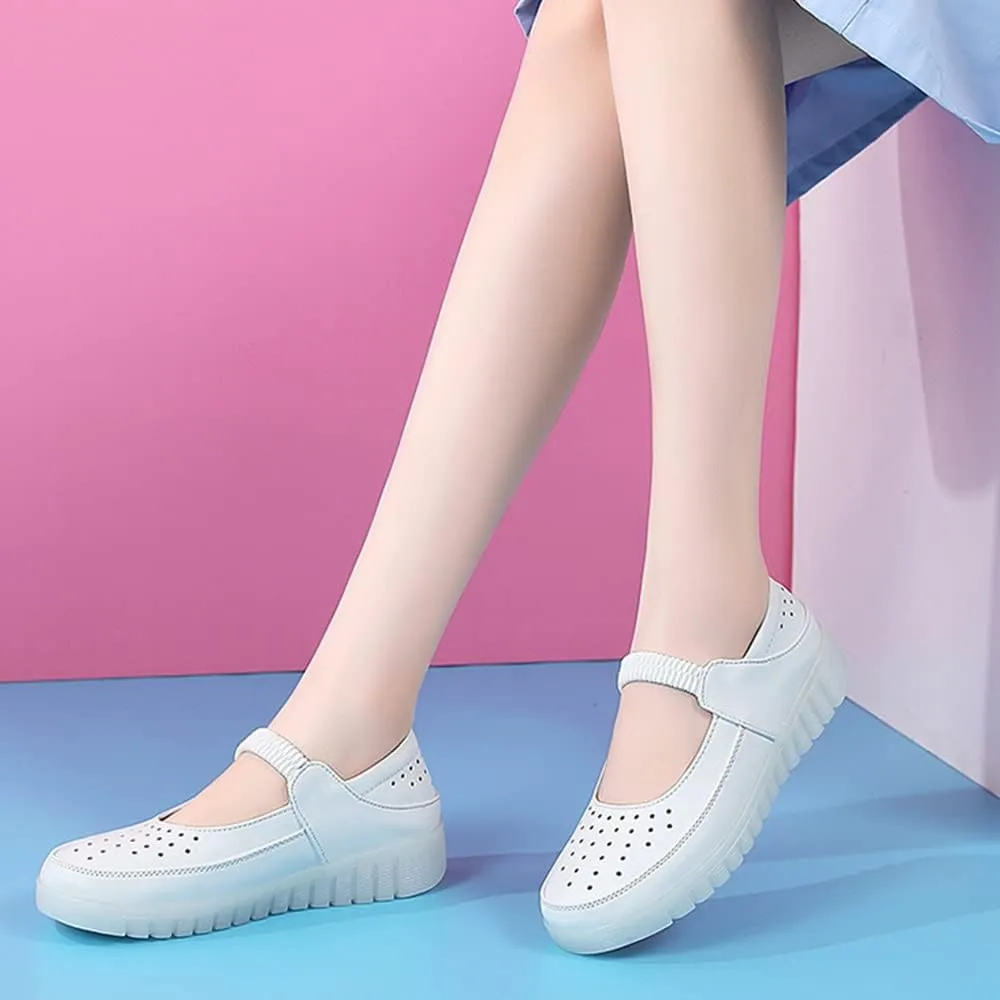 Women's Nursing Shoes, Summer Hollowed Out Work Shoes Lightweight Comfortable Waterproof Non-Slip Orthopedic Nursing Shoes with Soft Sole