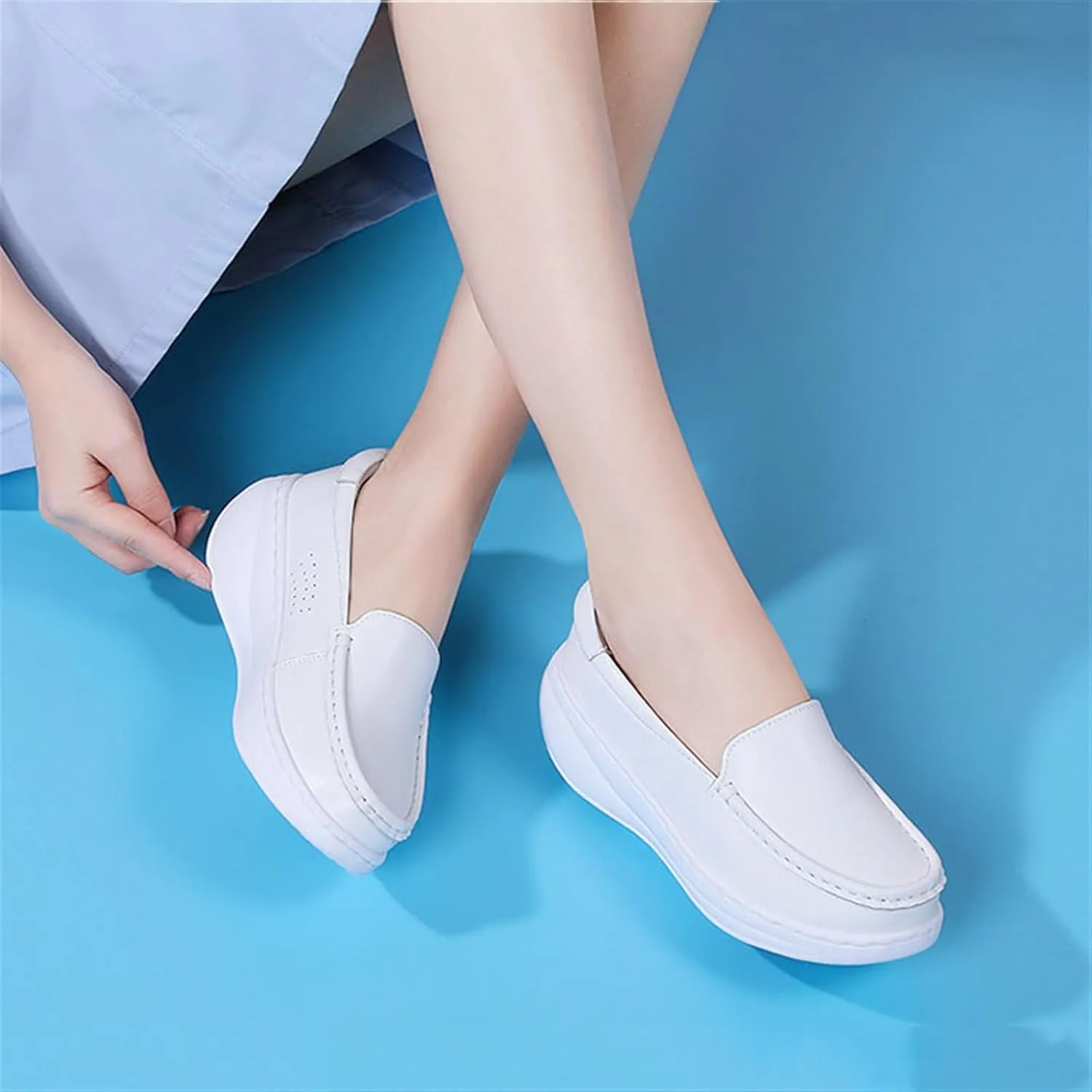 Women's Orthopedic Air Cushion Shoes, Women Height Increase Breathable Slip-On Work Leather Nurse Shoes, Slip Resistant Cushion Orthopedic Nursing Shoes, for Hospital Nurse Doctors