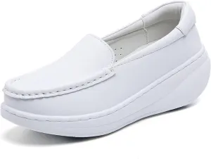 Women's Orthopedic Air Cushion Shoes, Women Height Increase Breathable Slip-On Work Leather Nurse Shoes, Slip Resistant Cushion Orthopedic Nursing Shoes, for Hospital Nurse Doctors