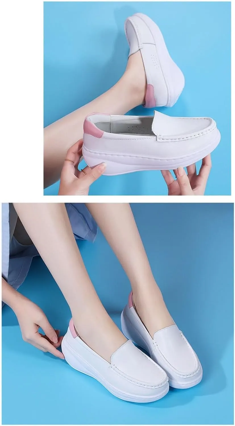Women's Orthopedic Air Cushion Shoes, Women Height Increase Breathable Slip-On Work Leather Nurse Shoes, Slip Resistant Cushion Orthopedic Nursing Shoes, for Hospital Nurse Doctors