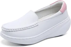 Women's Orthopedic Air Cushion Shoes, Women Height Increase Breathable Slip-On Work Leather Nurse Shoes, Slip Resistant Cushion Orthopedic Nursing Shoes, for Hospital Nurse Doctors