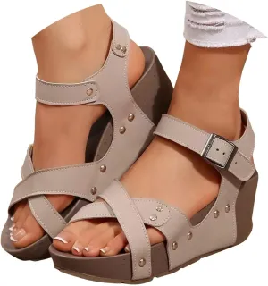 Womens Orthopedic Arch Support Platform Wedge Sandals Open Toe Hollow Out Dressy Breathable Comfortable Sandals Hollow Sandal Beach Walking Platform Vacation Slip On Footwear