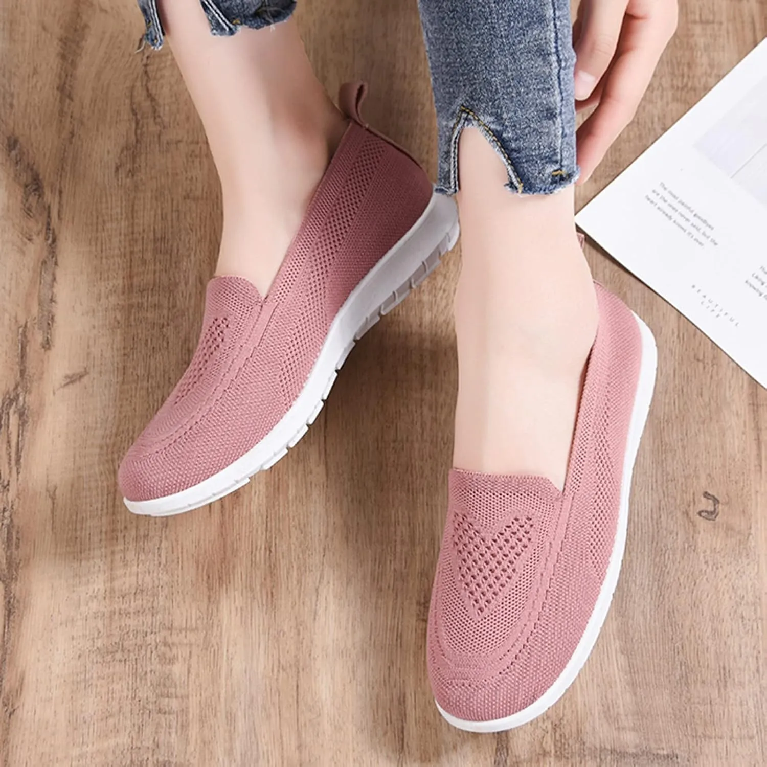 Women's Orthopedic Mesh Breathable Walking Shoes with Arch Support, Summer Casual Sneakers Soft Cushion Flats Shoes