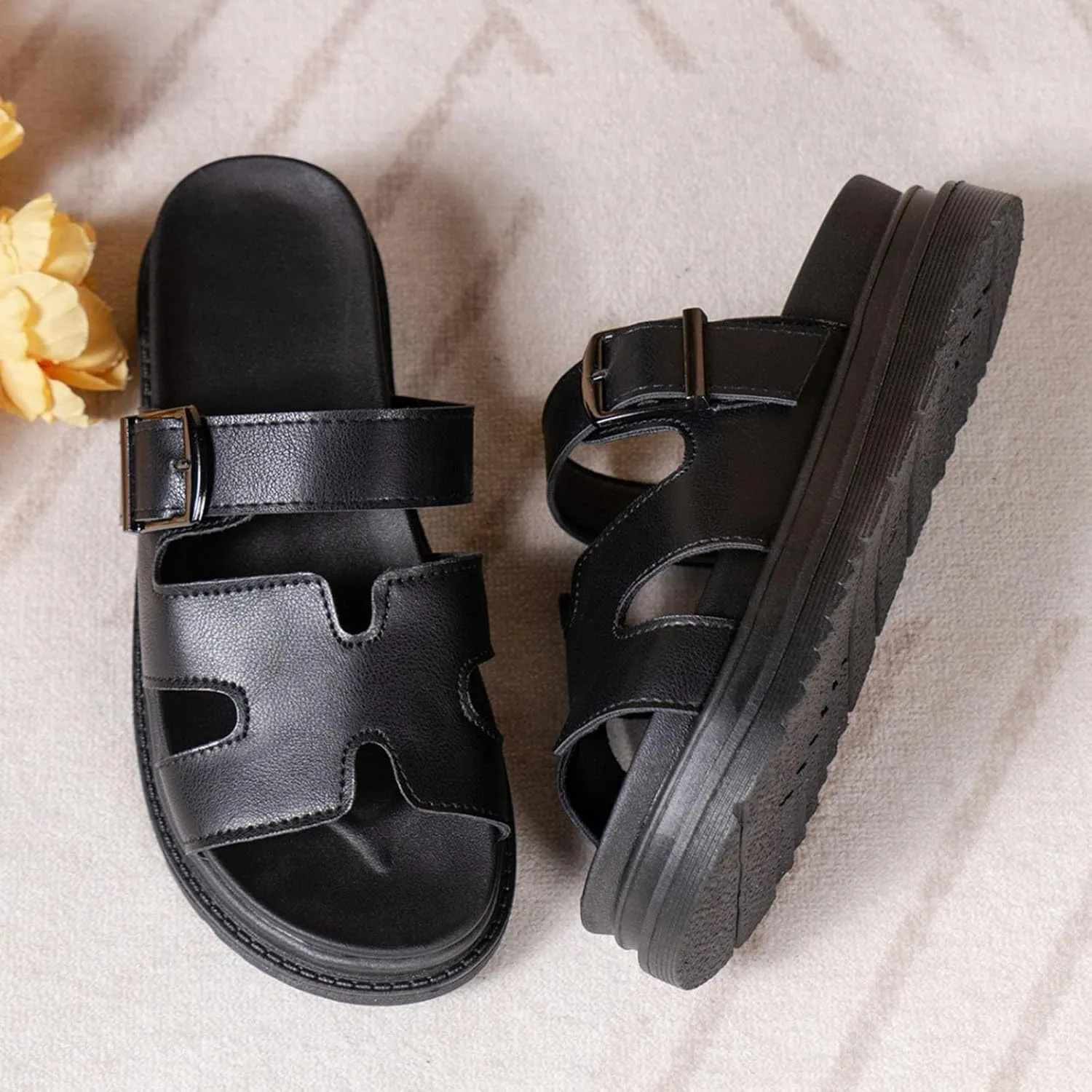 Women's Orthopedic Platform Wedge Sandals 2025 Solid Color Open Toe Summer Fashion Casual Thick Soled Height Enhancing Wedge Heeled Slippers Beach Outdoor Leather Slip on Shoes