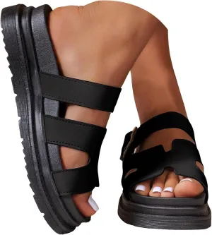 Women's Orthopedic Platform Wedge Sandals 2025 Solid Color Open Toe Summer Fashion Casual Thick Soled Height Enhancing Wedge Heeled Slippers Beach Outdoor Leather Slip on Shoes
