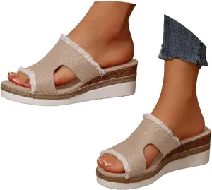 Women's Orthopedic Platform Wedge Sandals Orthopedic Open Toe Solid Color Fashionable Thick Sole Hollow Out Breathable Sandals Comfortable Slip On Dressy Outdoor Walking Shoes