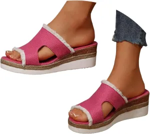 Women's Orthopedic Platform Wedge Sandals Orthopedic Open Toe Solid Color Fashionable Thick Sole Hollow Out Breathable Sandals Comfortable Slip On Dressy Outdoor Walking Shoes