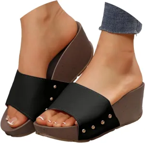 Womens Orthopedic Platform Wedge Sandals with Arch Support Summer Open Toe Fish Mouth Fashion Casual Slippers Comfortable Walking Slip On Beach Vacation Travel Working Shoes