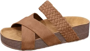 Women's Orthopedic Platform Wedge Sandals with Arch Support Thick Sole Hollow Walking Outdoor Casual Slippers Summer Fashionable Comfortable Slip On Dressy Sandals