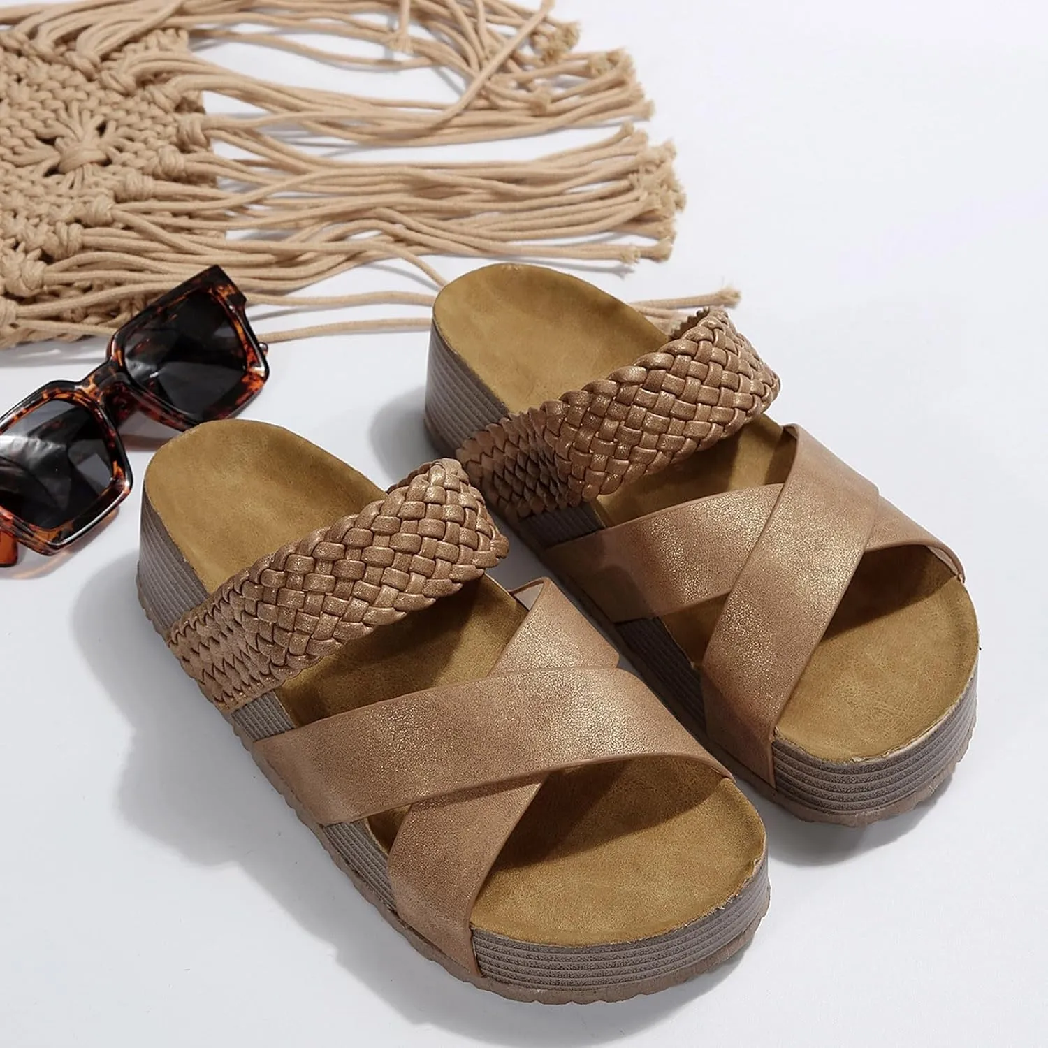 Women's Orthopedic Platform Wedge Sandals with Arch Support Thick Sole Hollow Walking Outdoor Casual Slippers Summer Fashionable Comfortable Slip On Dressy Sandals