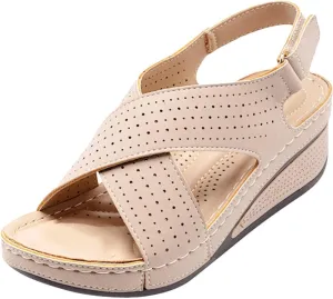 Womens Orthopedic Sandals Summer Comfort Wedge Sandals Hollow Out Breathable Open Toe Beach Shoes Casual Dressy Lightweight Athletic Yoga Mat Sandal
