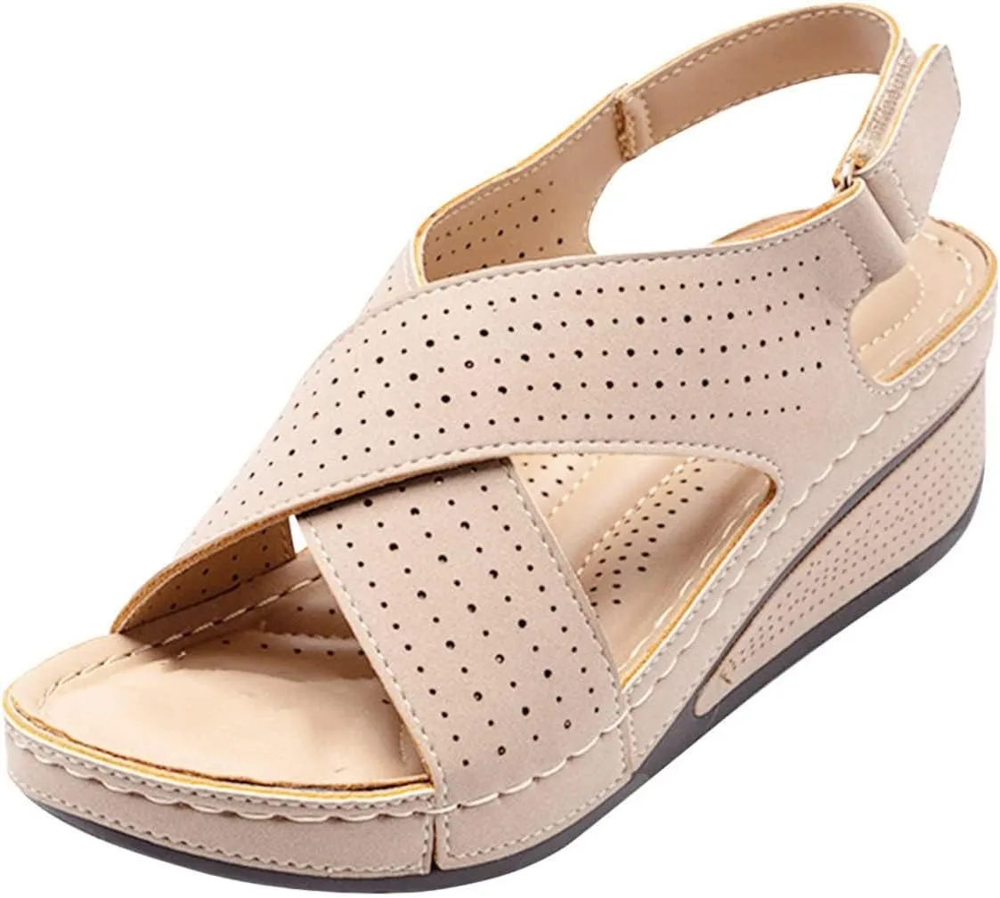 Womens Orthopedic Sandals Summer Comfort Wedge Sandals Hollow Out Breathable Open Toe Beach Shoes Casual Dressy Lightweight Athletic Yoga Mat Sandal