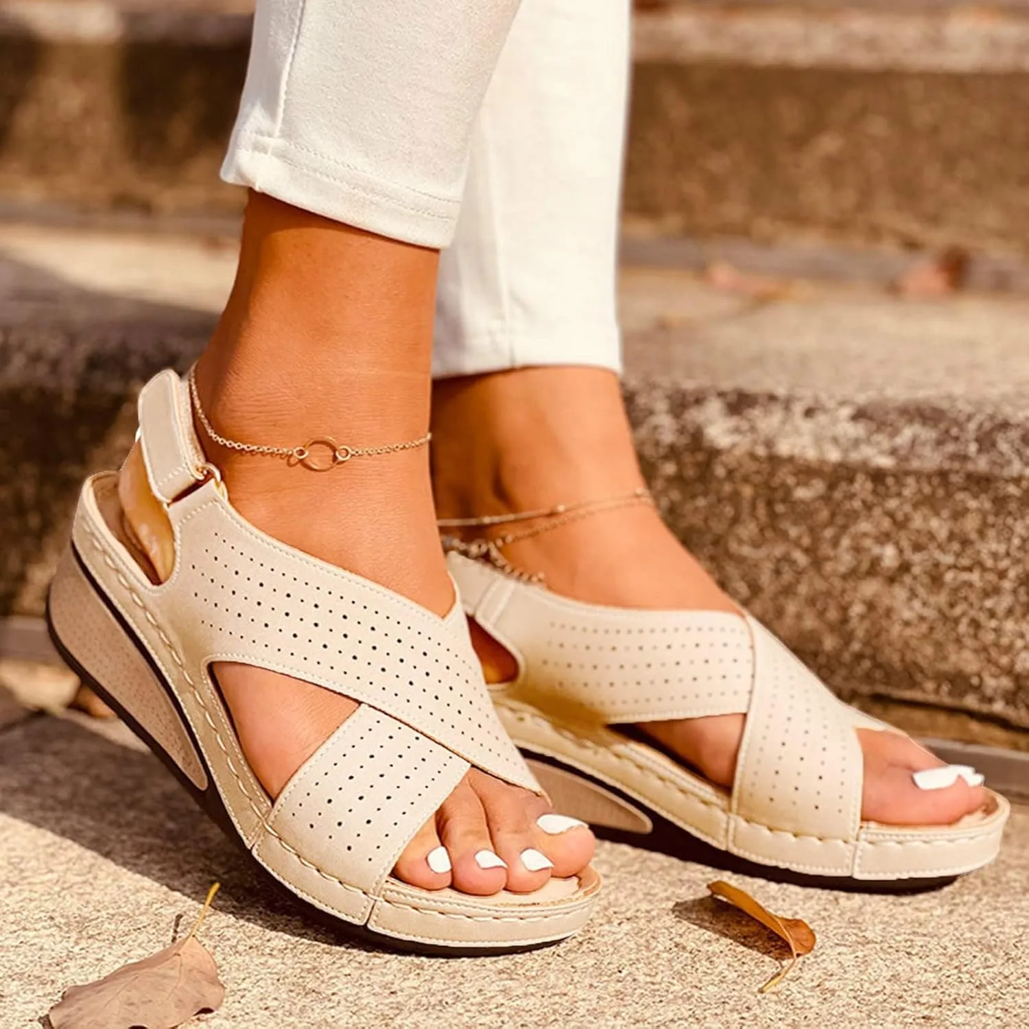 Womens Orthopedic Sandals Summer Comfort Wedge Sandals Hollow Out Breathable Open Toe Beach Shoes Casual Dressy Lightweight Athletic Yoga Mat Sandal