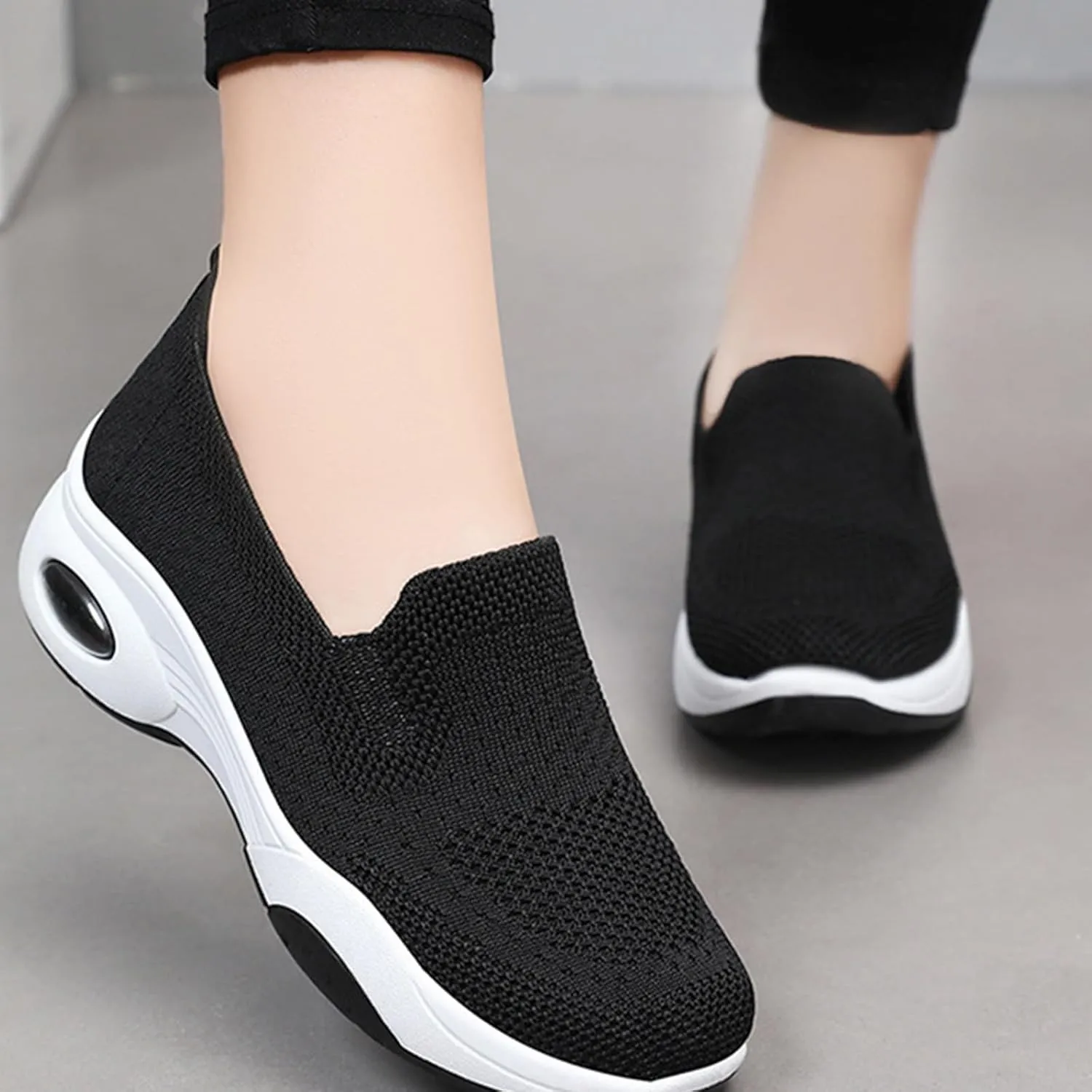 Womens Orthopedic Sneakers Air Cushion Slip On Sneakers Mesh Comfortable Athletic Running Walking Shoes with Arch Support Lightweight Low Top Diabetes Shoes Casual All-Day Comfort Wide Width Loafers