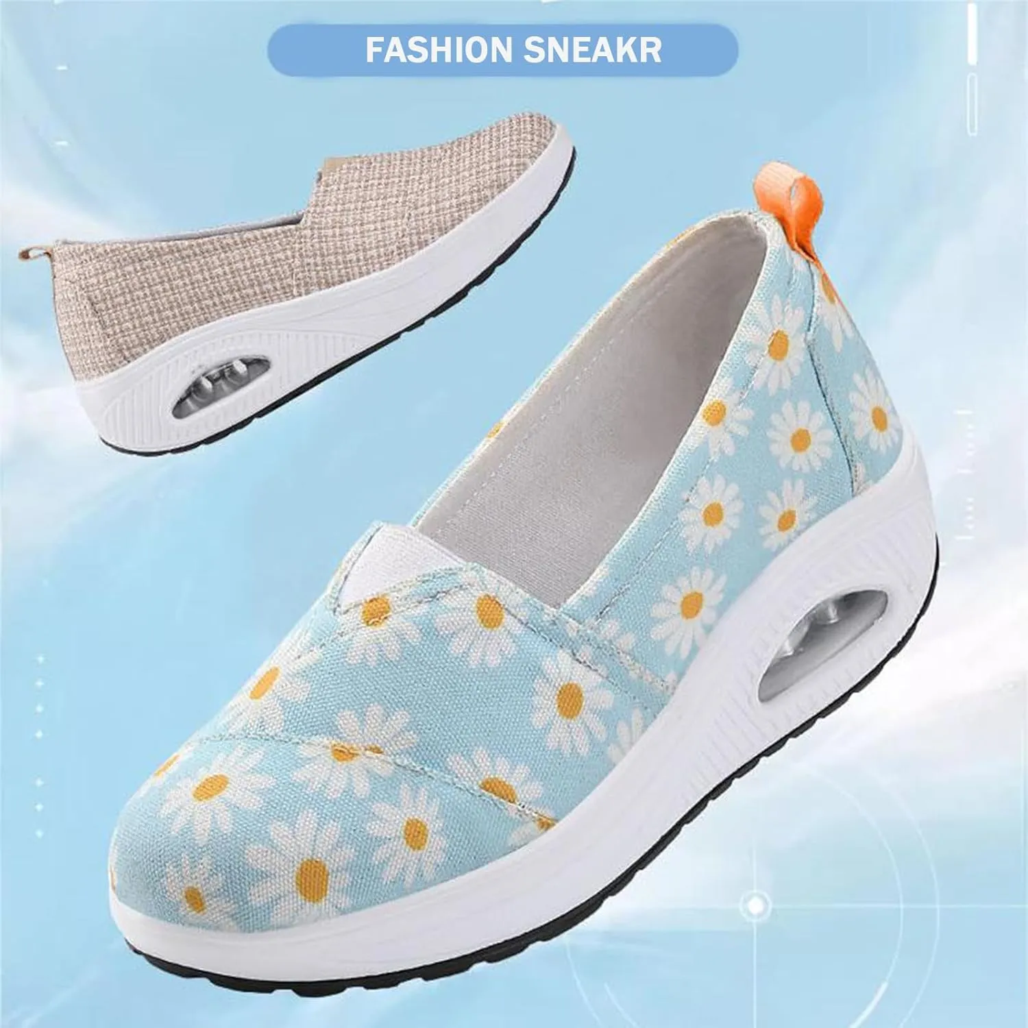 Womens Orthopedic Sneakers, Women Walking Shoes Air Cushion Slip On Canvas Sneaker