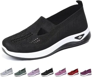 Womens Orthopedic Walking Shoes Slip on Breathable Soft Woven Non-Slip Shoe Mesh-Comfortable Lightweight Footwear Arch Support Sneakers