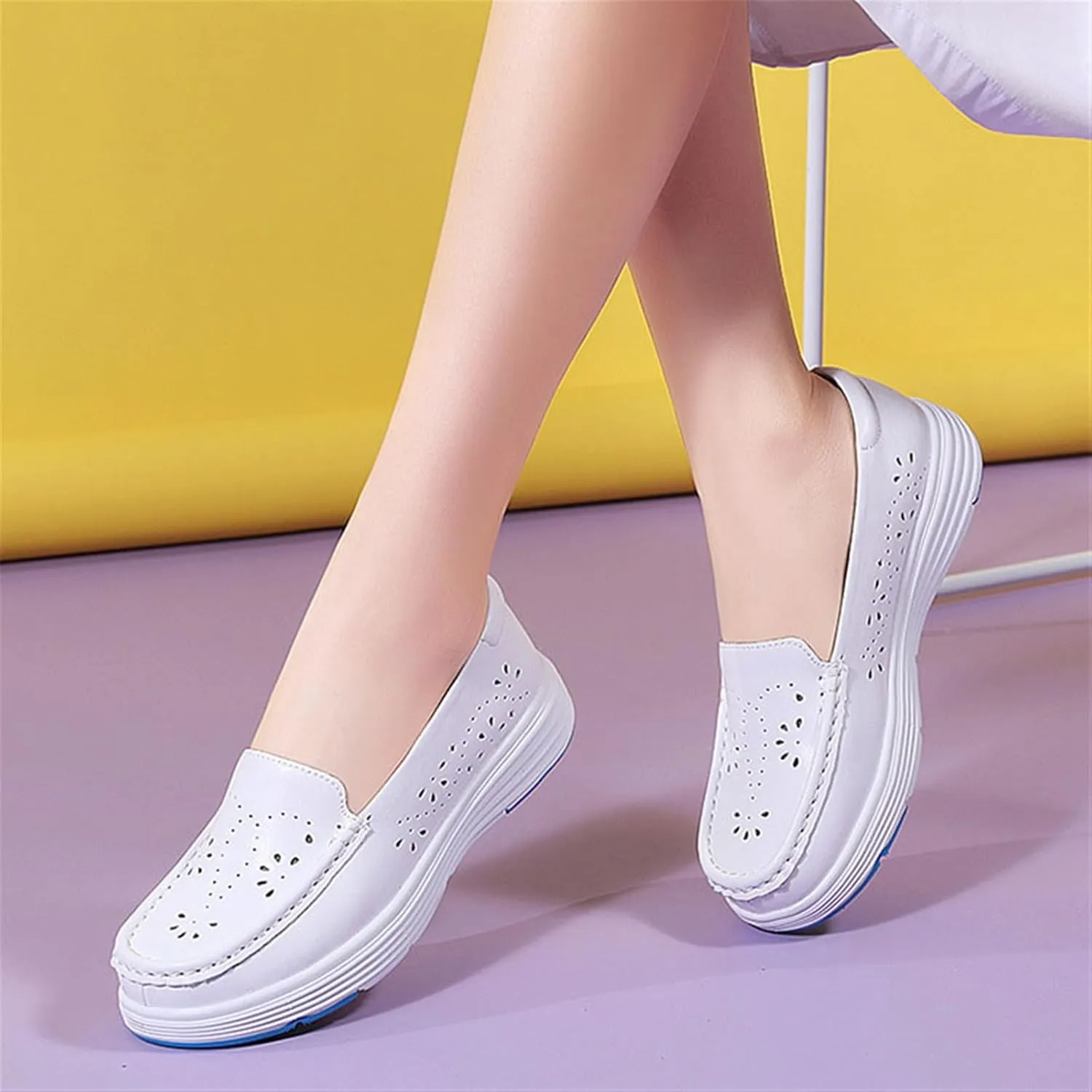 Womens Orthopedic Walking Shoes, Women's Slip on Walking Breathable Comfortable Working Nurse Shoes, Leather Comfortable Slip on Flat Non Slip Shoes, Ideal for Nurse Healthcare Crews