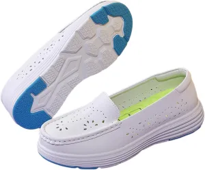 Womens Orthopedic Walking Shoes, Women's Slip on Walking Breathable Comfortable Working Nurse Shoes, Leather Comfortable Slip on Flat Non Slip Shoes, Ideal for Nurse Healthcare Crews