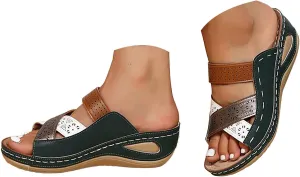 Women's Orthopedic Wedge Platform Sandals with Arch Support,2025 Casual Fashionable Open Toe Summer Hollow Out Slippers Color Block Slip On Beach Vacation Travel Working Shoes