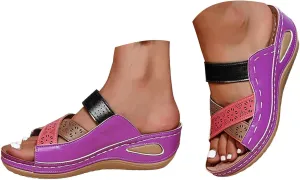 Women's Orthopedic Wedge Platform Sandals with Arch Support,2025 Casual Fashionable Open Toe Summer Hollow Out Slippers Color Block Slip On Beach Vacation Travel Working Shoes