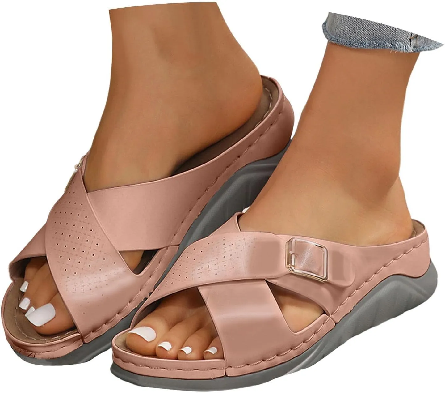 Women's Orthotic Cushion Flip Flops Recovery Walking Sandals for Women Dressy Summer Comfortable Arch Support Slide Open Toe Crisscross Straps Slip on Slippers Metal Plantar Fasciitis Bunion Shoes