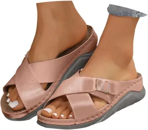 Women's Orthotic Cushion Flip Flops Recovery Walking Sandals for Women Dressy Summer Comfortable Arch Support Slide Open Toe Crisscross Straps Slip on Slippers Metal Plantar Fasciitis Bunion Shoes