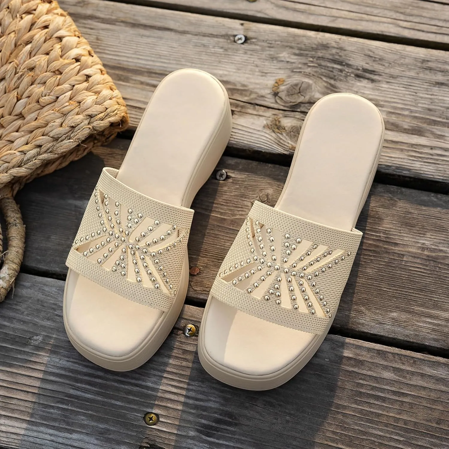 Womens Platform Slide Sandal Open Toe Slide On Comfortable Cute Flat Wedges Shoes Dressy Summer Fashion Outdoor Beach Sandals